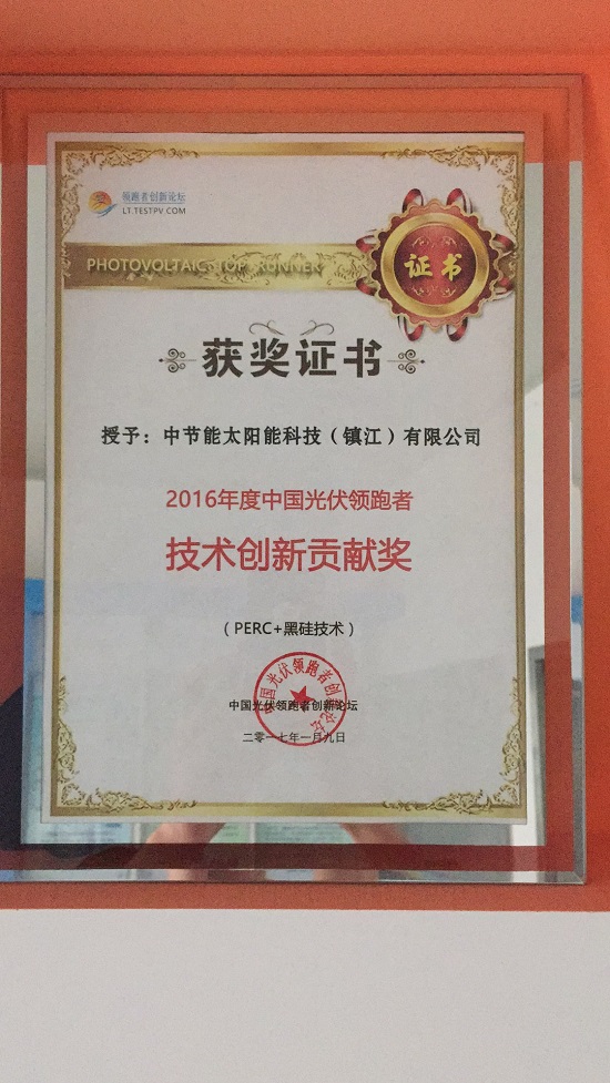 2016年度中國光伏領跑者技術創(chuàng)新貢獻獎